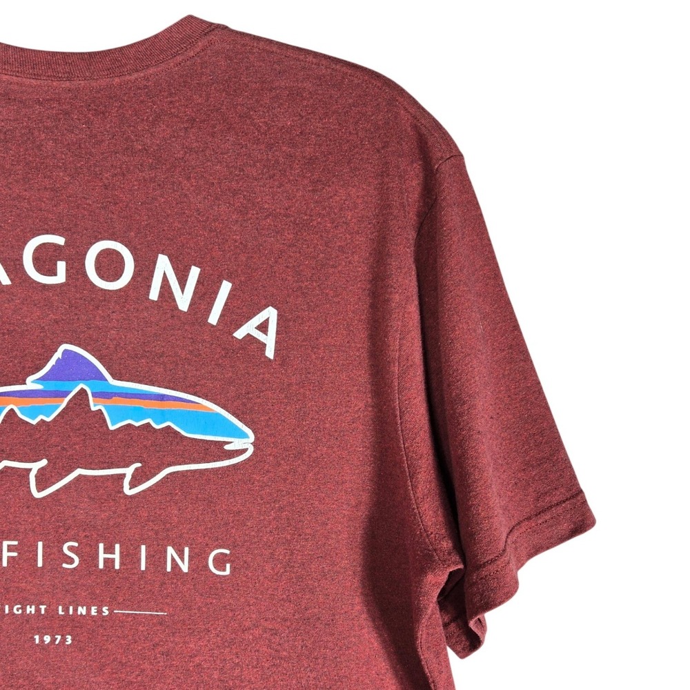 Patagonia Fly Fishing T-Shirt Men Medium Burgundy Responsibili-Tee Trout Graphic - Picture 9 of 12